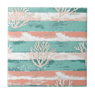 Summer Coastal Coral Pattern Ceramic Tile