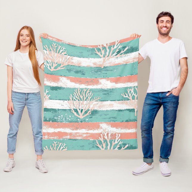 Summer Coastal Coral Pattern Fleece Blanket (In Situ)