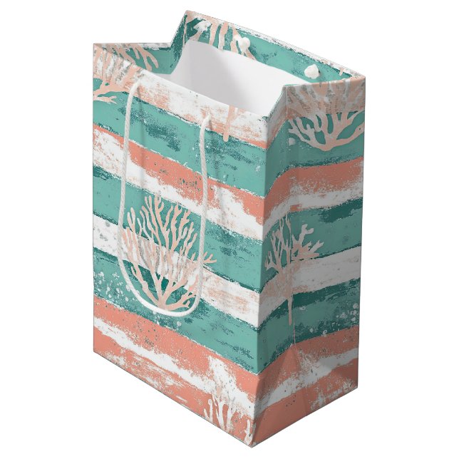 Summer Coastal Coral Pattern Medium Gift Bag (Front Angled)