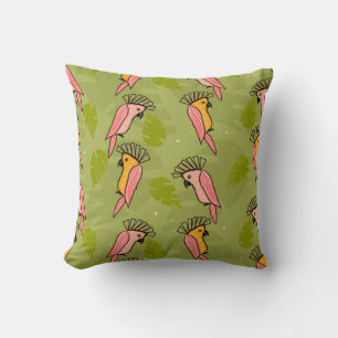 Summer Cockatoo Birds Monstera Greenery Cushion