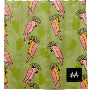 Summer Cockatoo Birds Monstera Greenery Shower Curtain