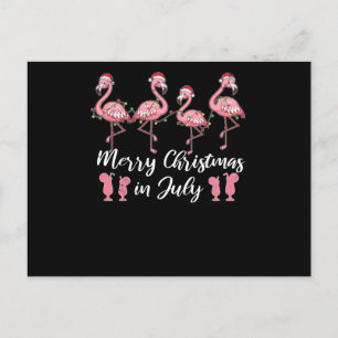 Summer Cocktail Merry Christmas In July Flamingo Postcard