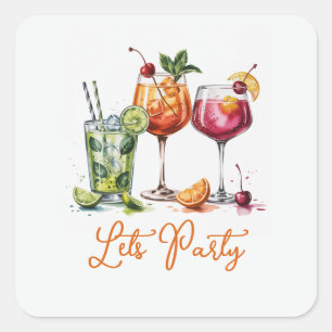 Summer Cocktail Party with Colourful Drinks Square Sticker