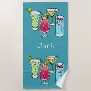 Summer Cocktails custom name beach towel