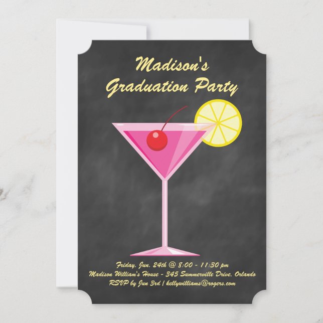 Summer Cocktails Graduation Party - Chalkboard Invitation (Front)