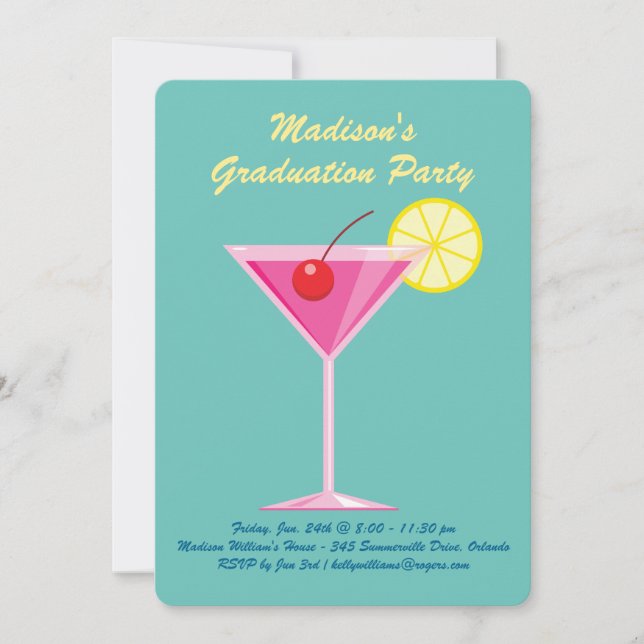 Summer Cocktails Graduation Party - Turquoise Invitation (Front)
