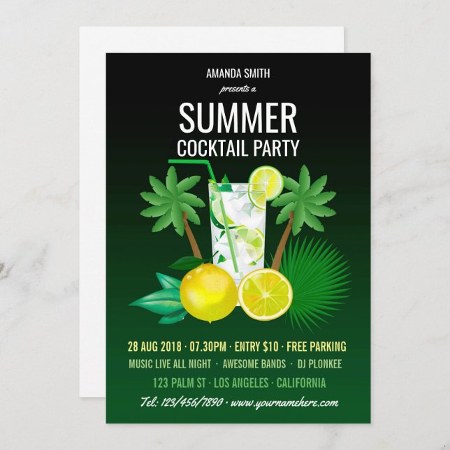 Summer Cocktails Party Invitation (Front/Back)