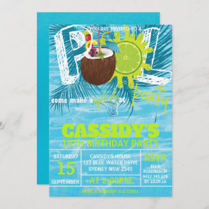 Summer coconut Birthday Pool Party Invitation