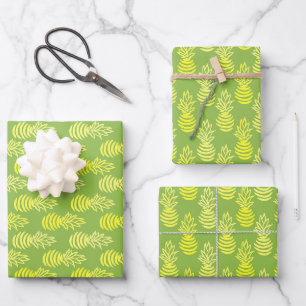 Summer colorful pineapple fruit green pattern wrapping paper sheet