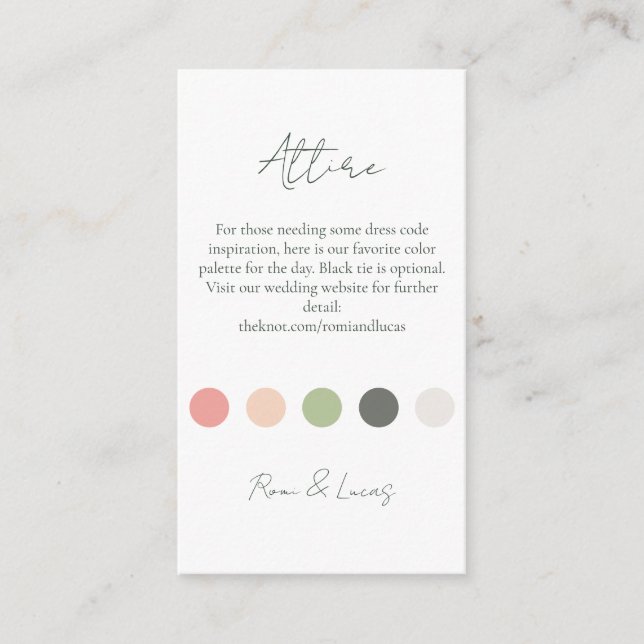 Summer Colour Dot Wedding Attire Dress Code  Enclosure Card (Front)
