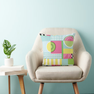 Summer colourful mosaic, watermelon kiwi fruit cushion