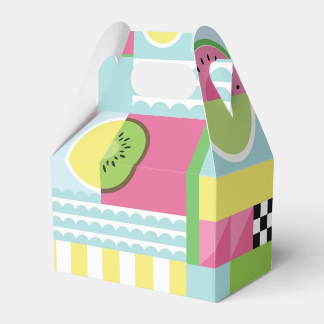 Summer colourful mosaic, watermelon kiwi fruit  favour box (Front Side)