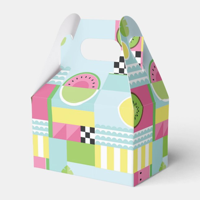 Summer colourful mosaic, watermelon kiwi fruit  favour box (Front Side)