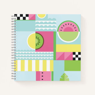 Summer colourful mosaic, watermelon kiwi fruit notebook
