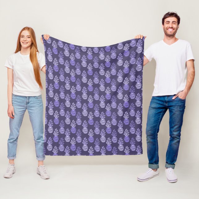 Summer colourful pineapple fruit blue pattern fleece blanket (In Situ)