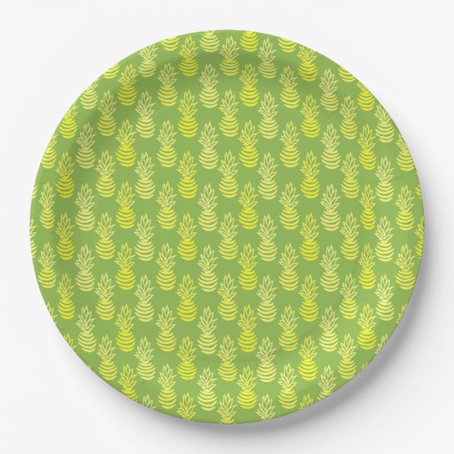 Summer colourful pineapple fruit green pattern paper plate (Front)