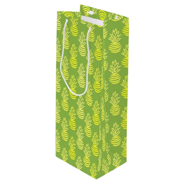 Summer colourful pineapple fruit green pattern wine gift bag (Front Angled)
