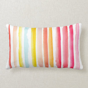 Summer colourful striped watercolor lumbar cushion