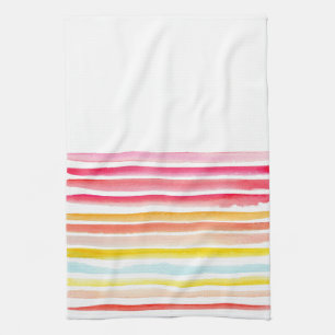 Summer colourful striped watercolor tea towel