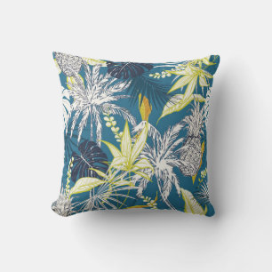 Summer colourful tropical forest leaves and fruits cushion