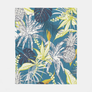 Summer colourful tropical forest leaves and fruits fleece blanket