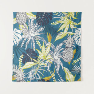 Summer colourful tropical forest leaves and fruits tapestry