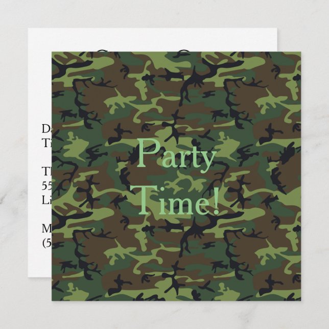 Summer Cookout Camouflage Military Green Pattern Invitation (Front/Back)