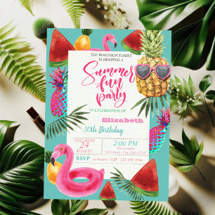 Summer,Cool Pineapple, Watermelon Birthday Party  Invitation