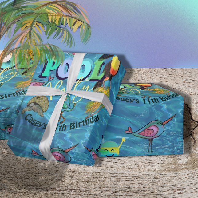 Summer Cool Pool Party Kids Birthday  Wrapping Paper (Summer Cool Pool Party Kids Birthday Wrapping Paper)