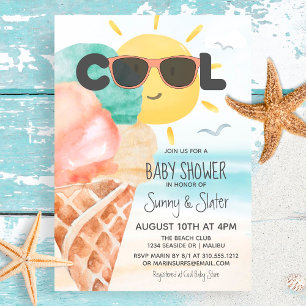 Summer Cool   Tropical Beach Ice Cream Baby Shower Invitation