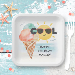 Summer Cool   Tropical Beach Ice Cream Birthday Paper Plate