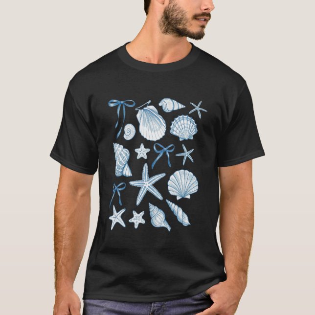 Summer Coquette Seashell Blue Bow Ocean Beach Summ T-Shirt (Front)