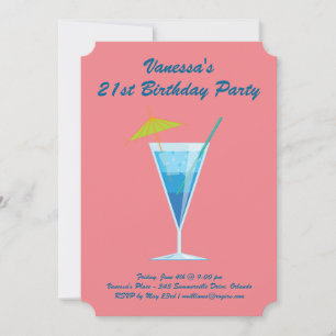 Summer Coral & Blue 21st Birthday Party Invitation