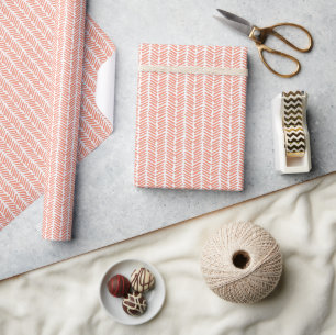 Summer Coral Orange White Zigzag Stripes Gift Wrapping Paper