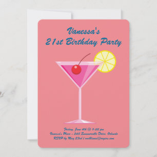 Summer Coral & Pink 21st Birthday Party Invitation