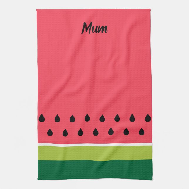 Summer Coral Pink Green Watermelon Fruit Slice Tea Towel (Vertical)