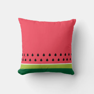 Summer Coral Pink Green Watermelon Fruit Stripes Cushion