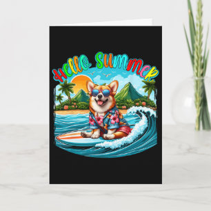 Summer Costume Corgi Sungles Surfing On Beach Surf Card