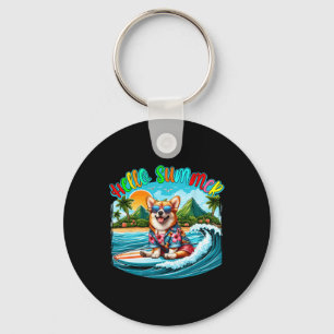 Summer Costume Corgi Sungles Surfing On Beach Surf Key Ring
