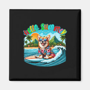 Summer Costume Corgi Sungles Surfing On Beach Surf Magnet