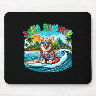 Summer Costume Corgi Sungles Surfing On Beach Surf Mouse Pad