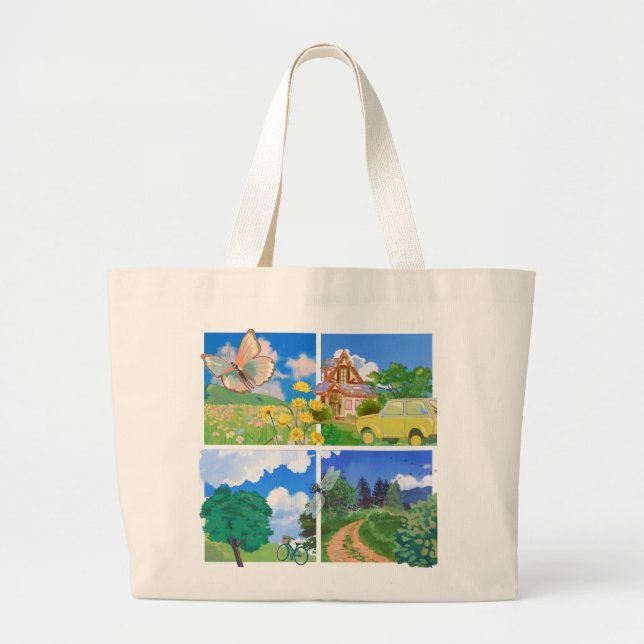 Summer Countryside Nature Large Tote Bag (Front)