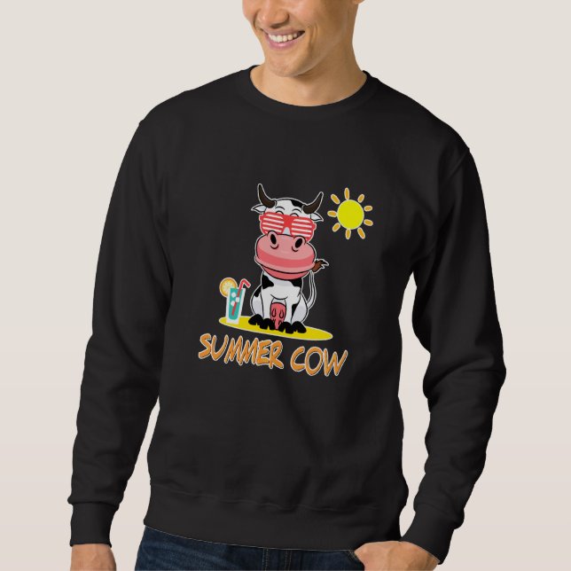 Summer Cow On The Beach With Sunglasses Sweatshirt (Front)