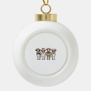 Summer Cows , Beach Farm Ceramic Ball Christmas Ornament