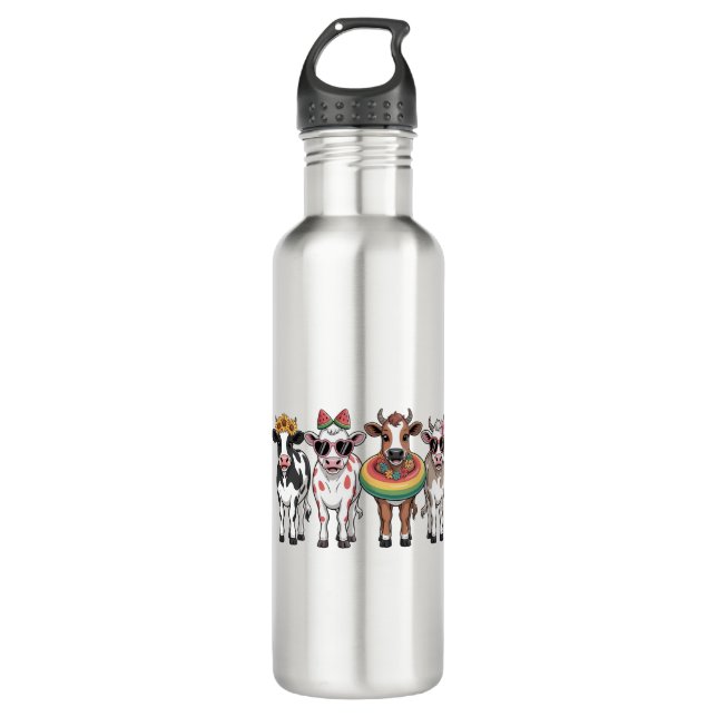 Summer Cows PNG, Beach Farm 710 Ml Water Bottle (Front)