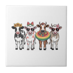 Summer Cows PNG, Beach Farm Ceramic Tile