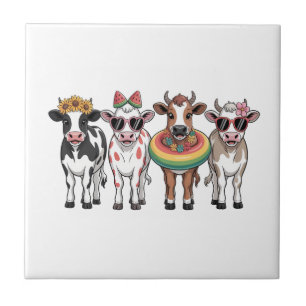Summer Cows PNG, Beach Farm Ceramic Tile