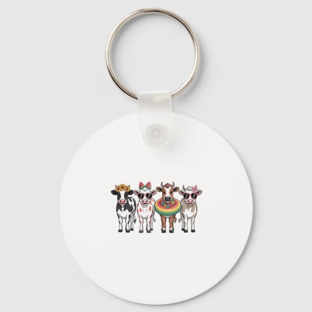 Summer Cows PNG, Beach Farm Key Ring (Front)