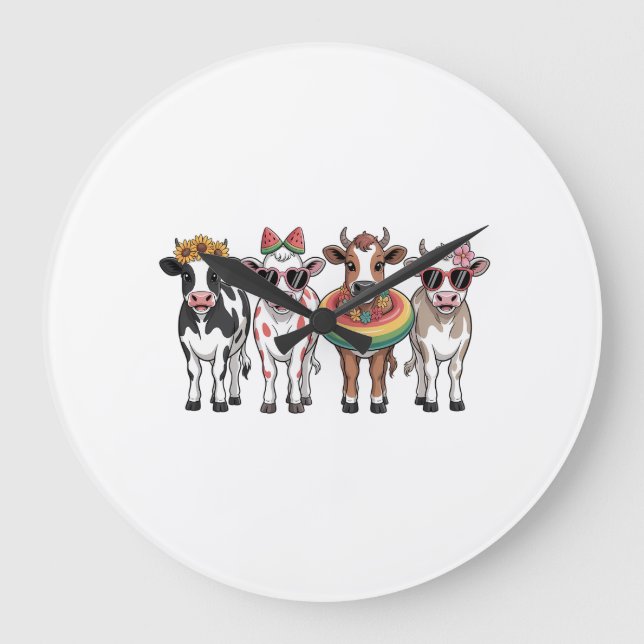 Summer Cows PNG, Beach Farm Large Clock (Front)