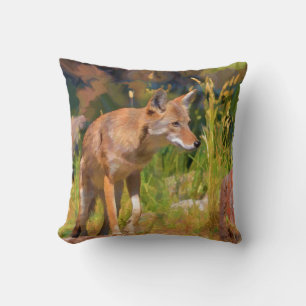 Summer Coyote Wildlife Painting Cushion
